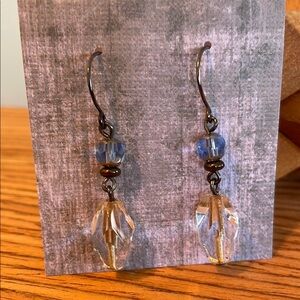 Lustrous Lavender and Clear Fire Polished Glass Drop Earrings
